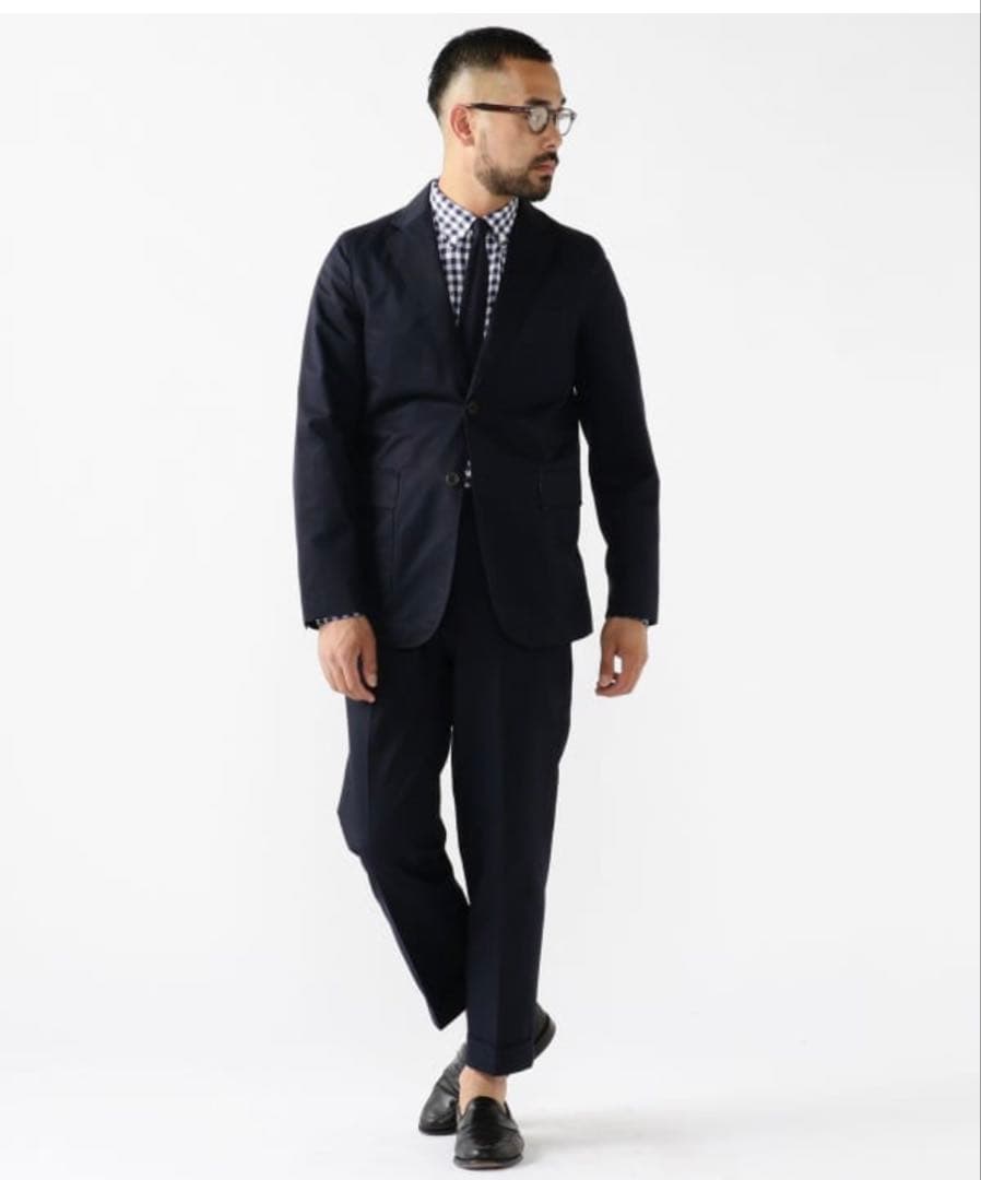 Beams PlusコットンネイビージャケットL/スラックスXLセットアップ