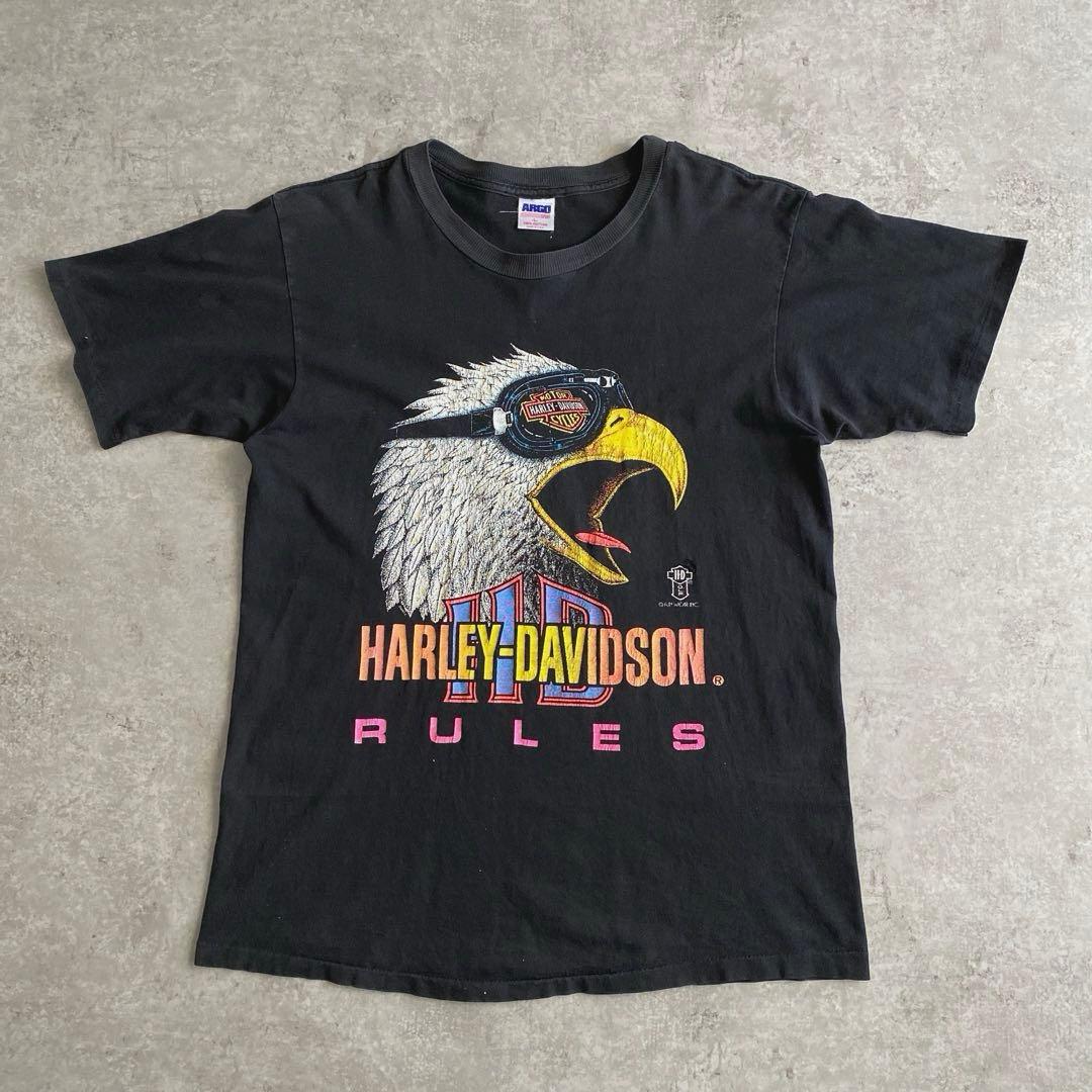 90s ハーレーダビッドソン イーグル ゴーグル Tシャツ USA製 黒 L