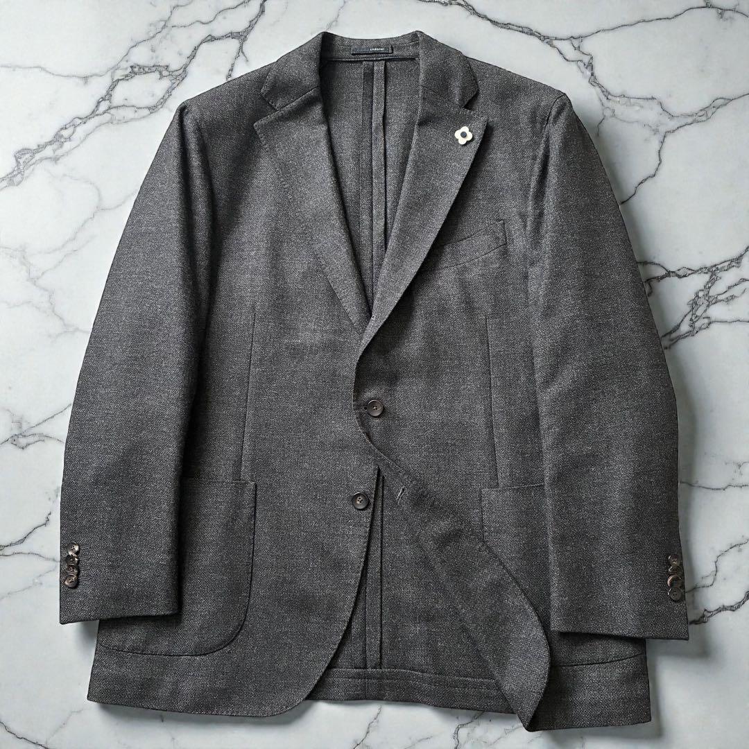 極美品 LARDINI テーラードジャケット 上質ウール チャコールグレー 54
