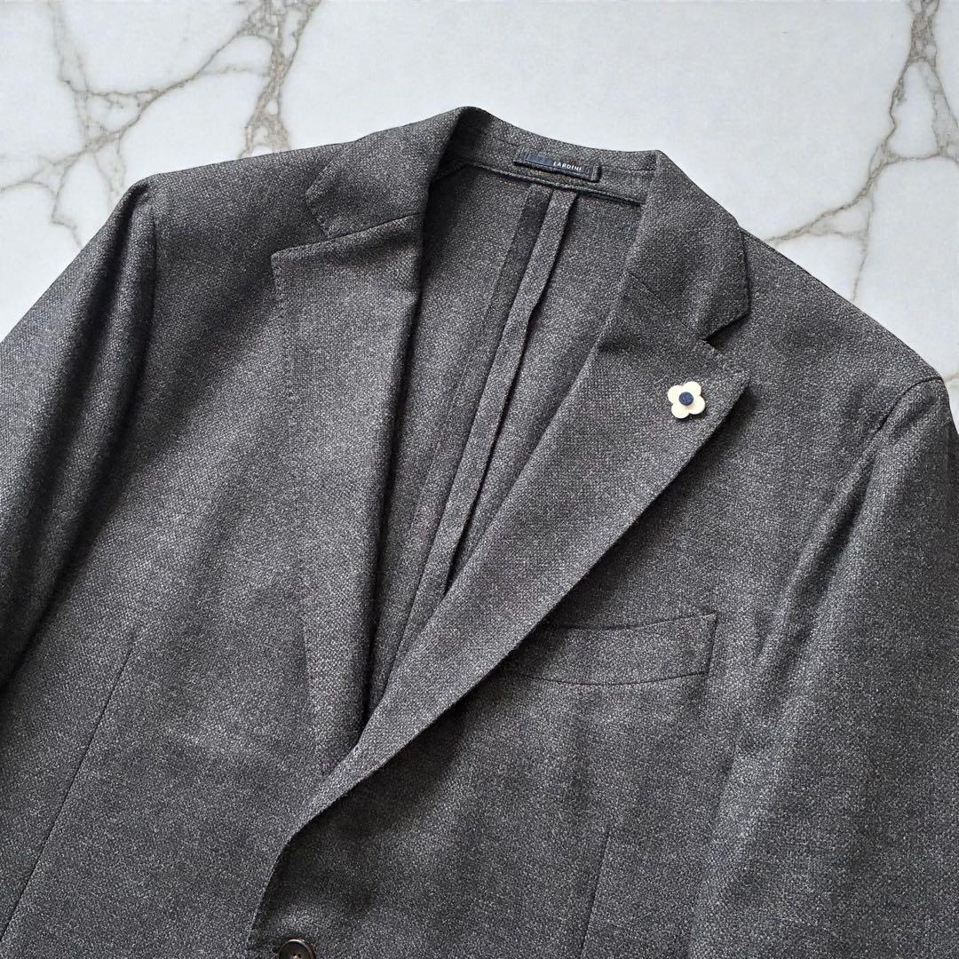 極美品 LARDINI テーラードジャケット 上質ウール チャコールグレー 54