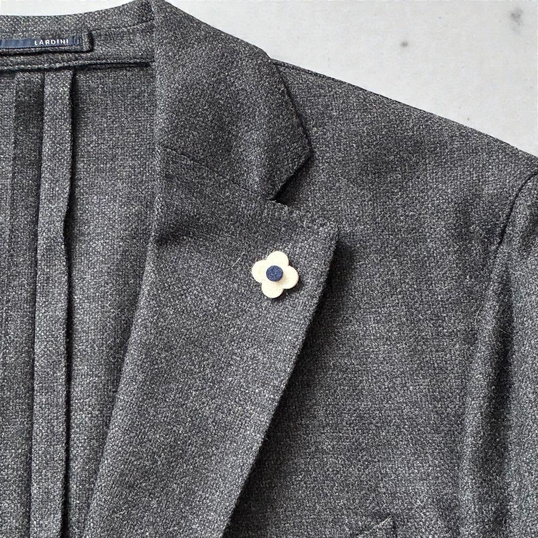 極美品 LARDINI テーラードジャケット 上質ウール チャコールグレー 54