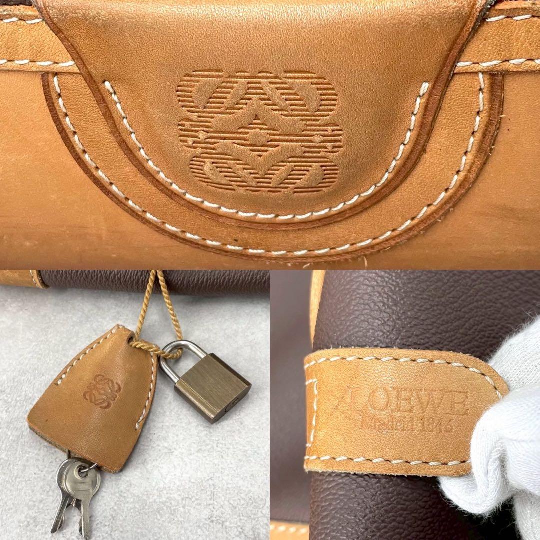 【大容量】LOEWE ボストンバッグ　レザー　バイカラー　アナグラム　南京錠　鍵