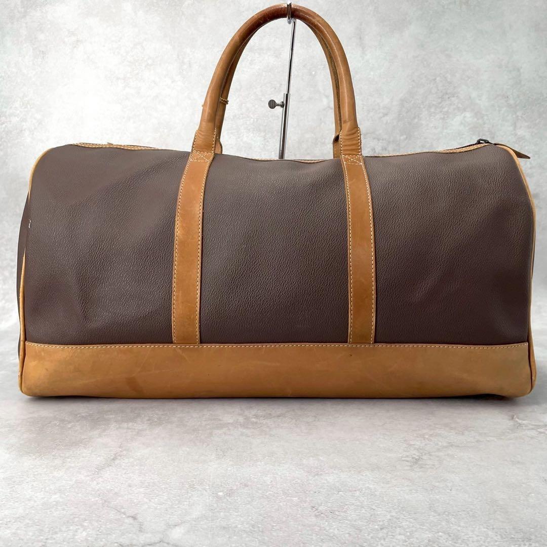 【大容量】LOEWE ボストンバッグ　レザー　バイカラー　アナグラム　南京錠　鍵