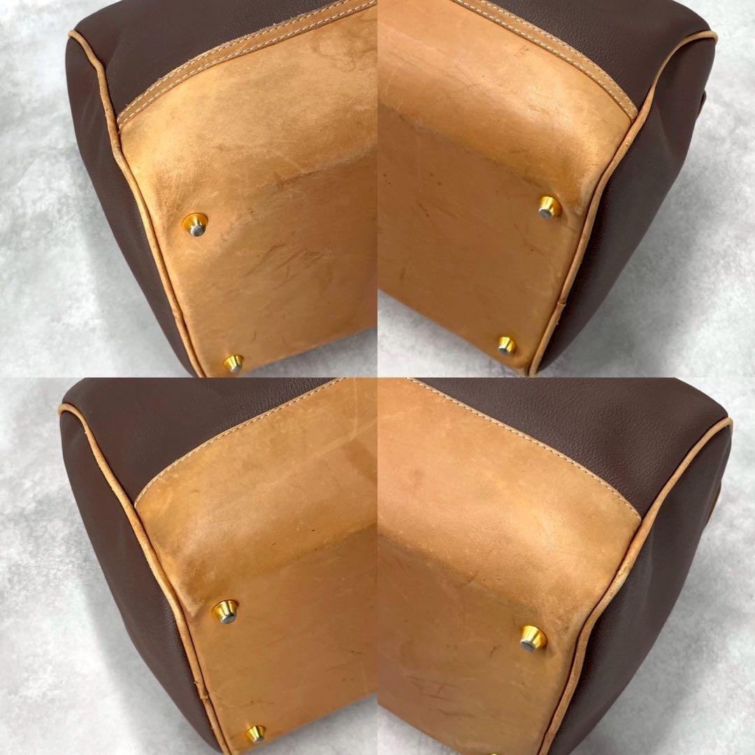 【大容量】LOEWE ボストンバッグ　レザー　バイカラー　アナグラム　南京錠　鍵