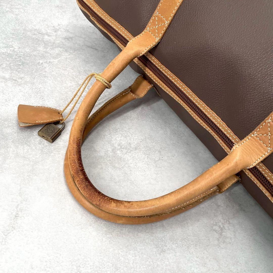 【大容量】LOEWE ボストンバッグ　レザー　バイカラー　アナグラム　南京錠　鍵