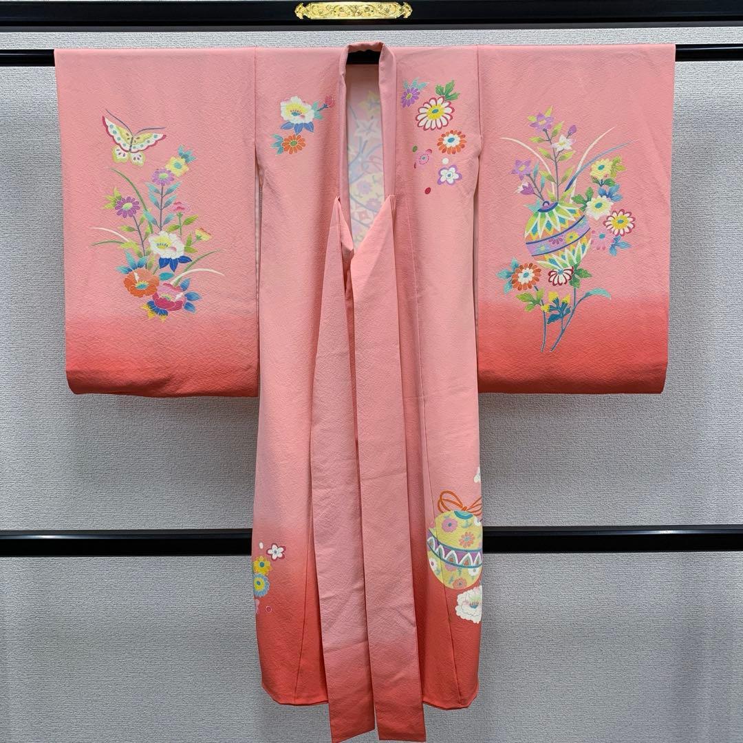 601axu11□七五三 3歳 お宮参り 女児 祝い着 一つ紋 鈴 花□状態良好