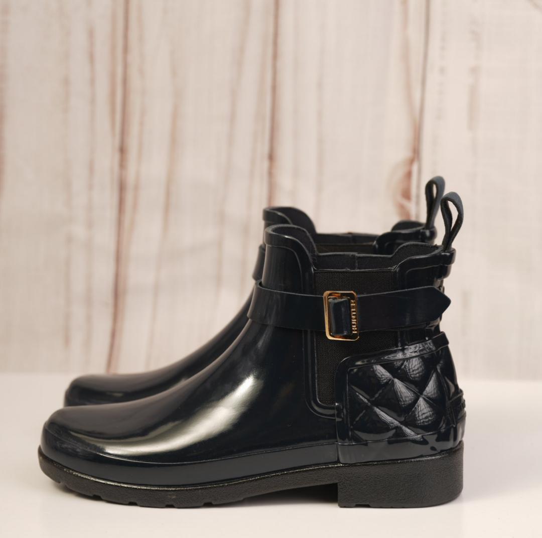 未使用同等品 HUNTER リファインド グロス キルテッド チェルシー ブーツ