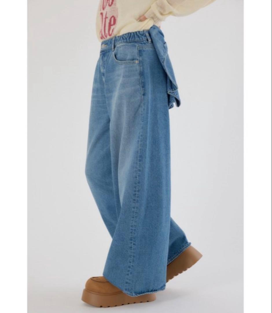 週末限定　可愛いリボン付きワイドレッグ大人気のデニムRODEO CROWNS新品
