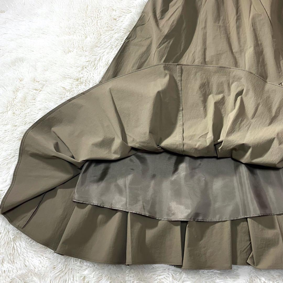極美品 アルアバイル バイヤス切替えギャザースカート ロング フレア カーキ