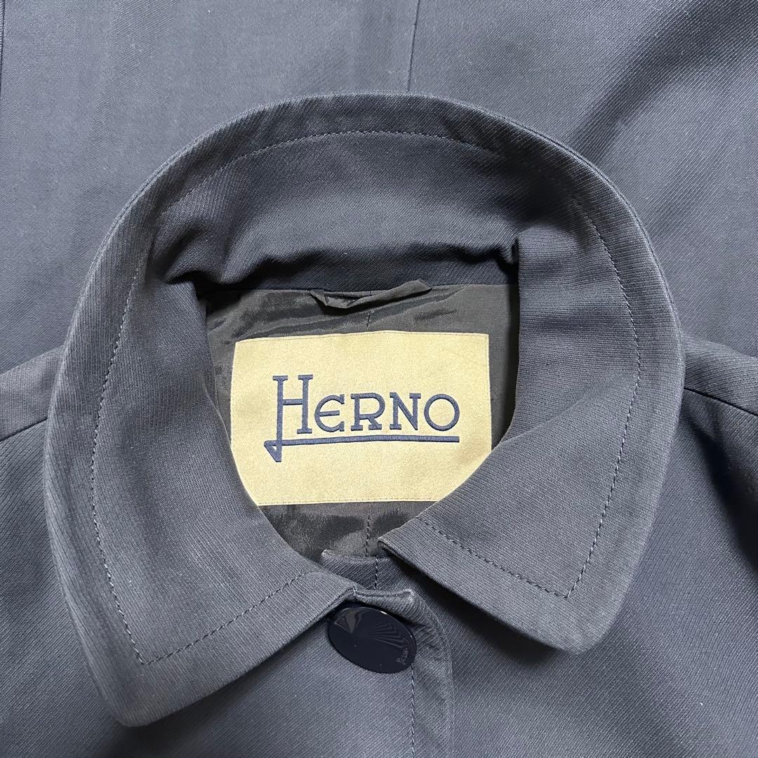 HERNO ヘルノ　ステンカラーコート　ネイビー 羽織　コットン　長袖　44
