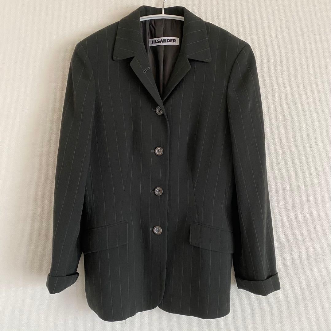 特価❤︎パンツスーツ ❤︎JIL SANDER❤︎墨黒x茶系ストライプ ダブル袖