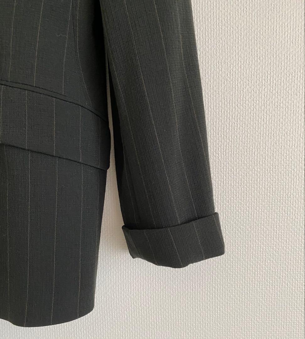 特価❤︎パンツスーツ ❤︎JIL SANDER❤︎墨黒x茶系ストライプ ダブル袖