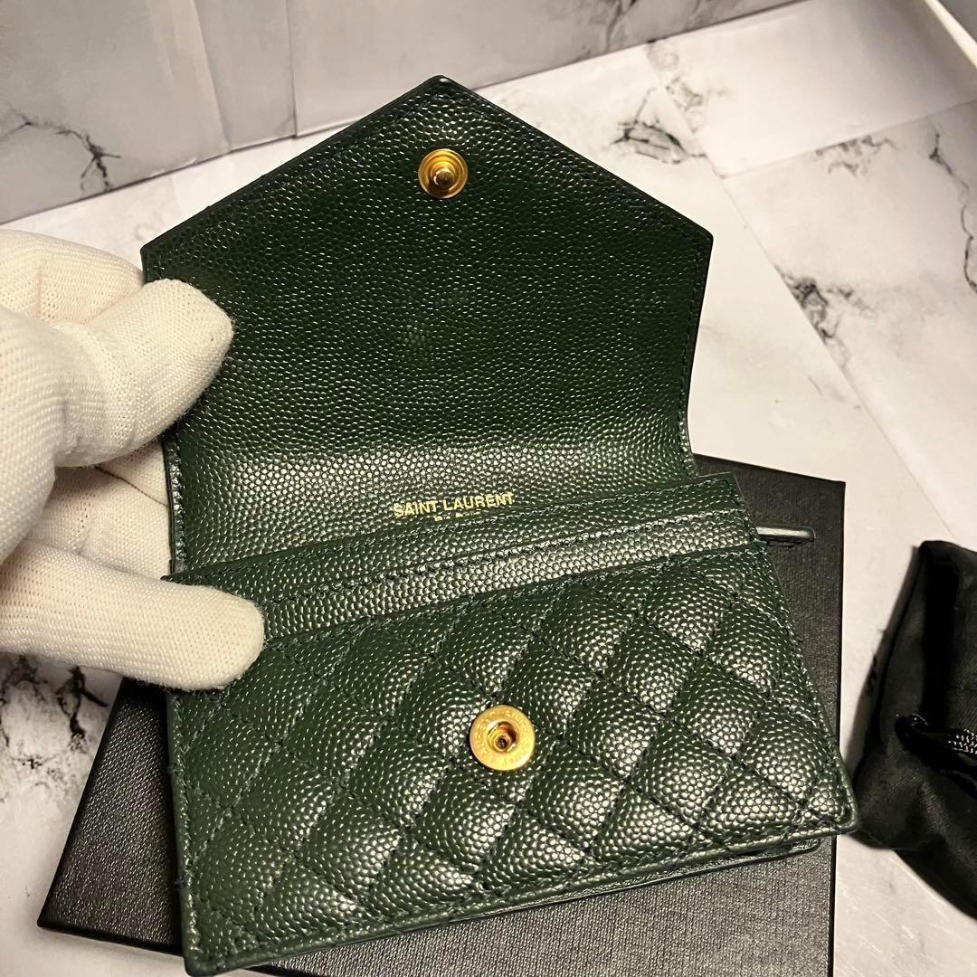 【未使用保管品】SAINT LAURENT 本革 二折り ミニ財布 付属品完備