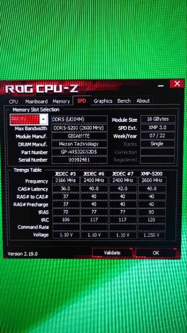 GIGABYTE AORUS DDR5-5200 16GBx2枚組.合計32GB
