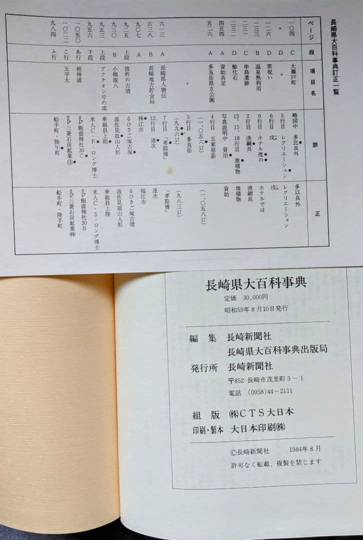 長崎県大百科事典 (1984年) 長崎新聞社 廃盤の希少品 美品
