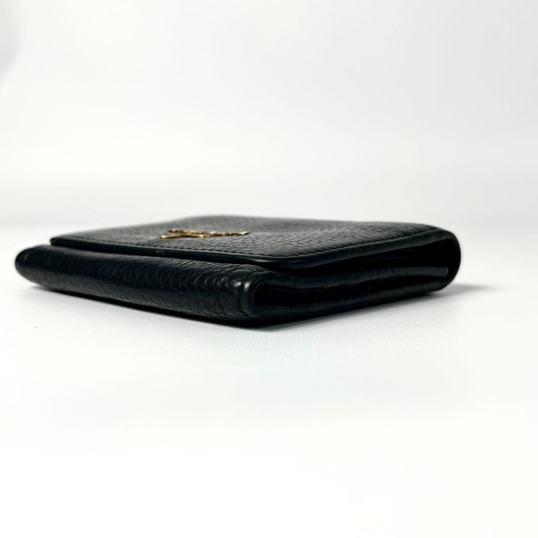 希少✨プラダ 三つ折り財布 ヴィッテログレイン レザー ロゴ金具 ブラック