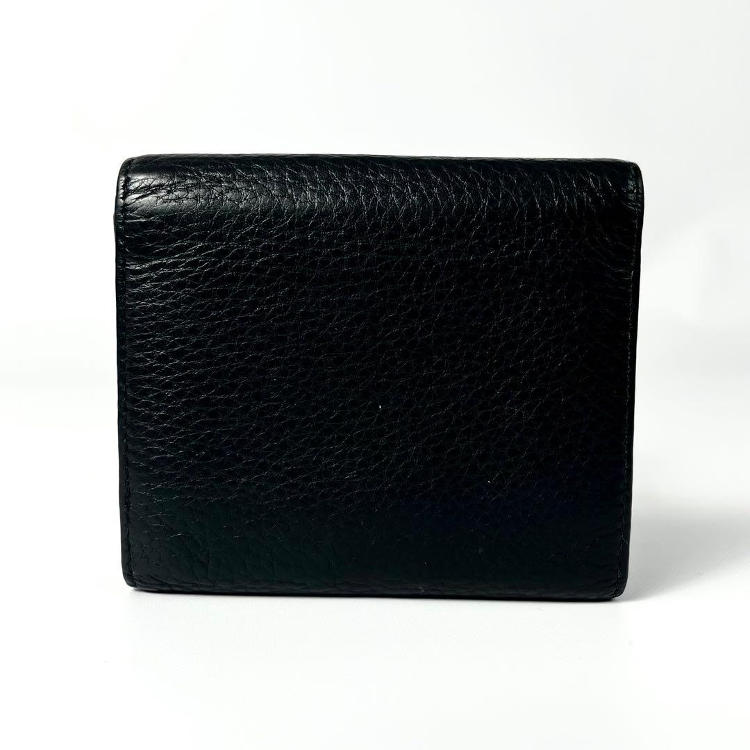 希少✨プラダ 三つ折り財布 ヴィッテログレイン レザー ロゴ金具 ブラック