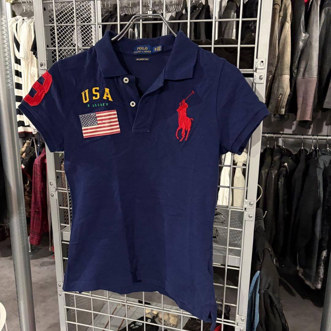 ラルフローレン　ポロシャツ　ビックポニー　Y2K 刺繍　polo ネイビー　国旗
