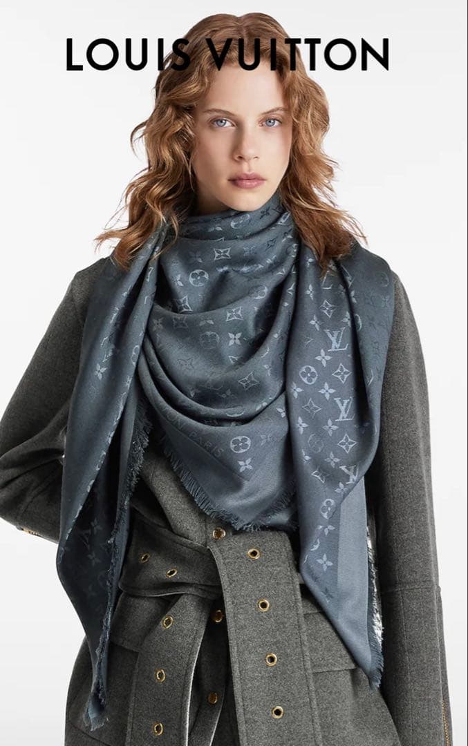 【美品】LOUIS VUITTON◆ショール・モノグラム◆グレー