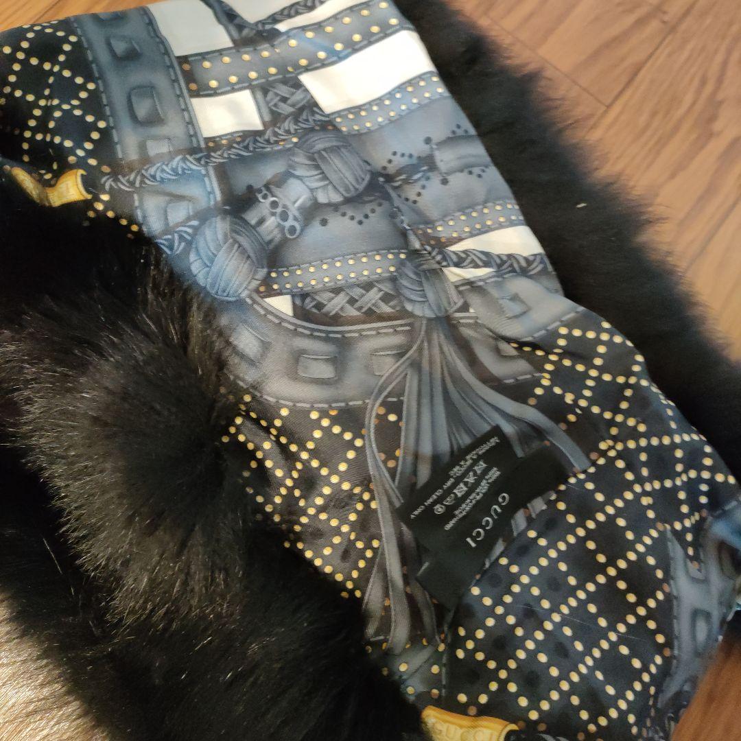 35 超美品　グッチ　GUCCI　フォックスファーネックウォーマー　シルク100