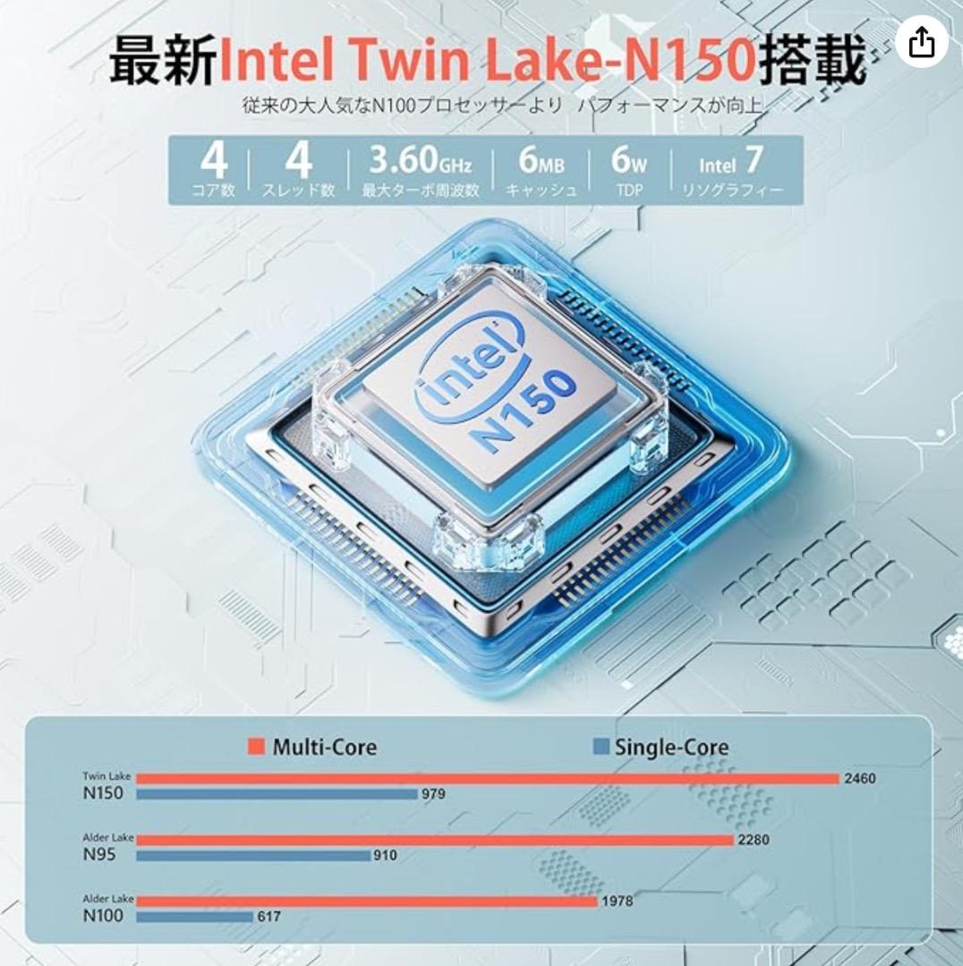 ミニpc N150 ミニパソコン Win11 8GB DDR4 256GB