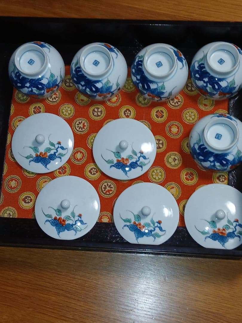 伊万里鍋島　畑萬陶苑　錦岩牡丹 急須湯呑茶器セット
