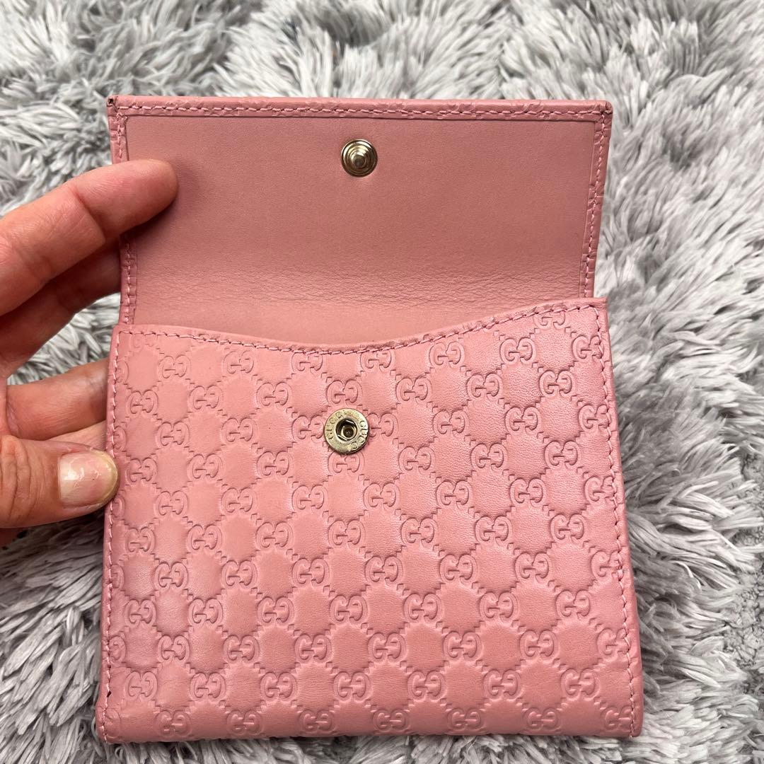 極美品　GUCCI マイクロシマ　ピンクベージュ　折り財布　レディース