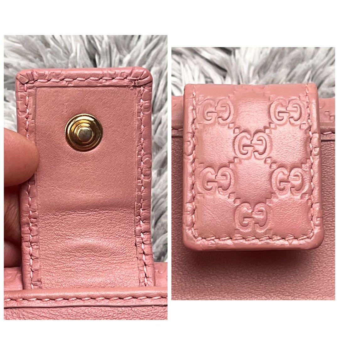 極美品　GUCCI マイクロシマ　ピンクベージュ　折り財布　レディース