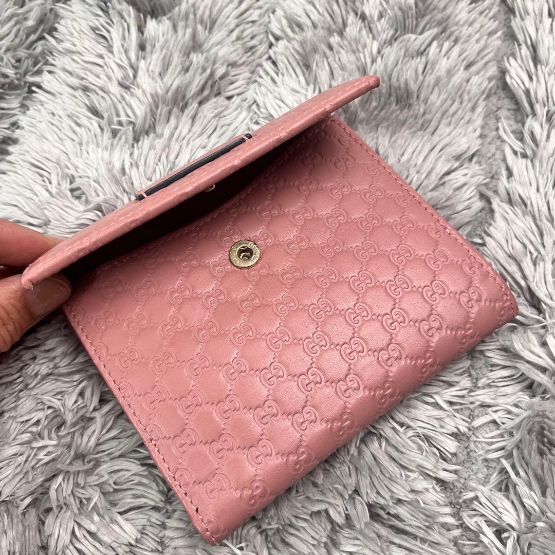 極美品　GUCCI マイクロシマ　ピンクベージュ　折り財布　レディース