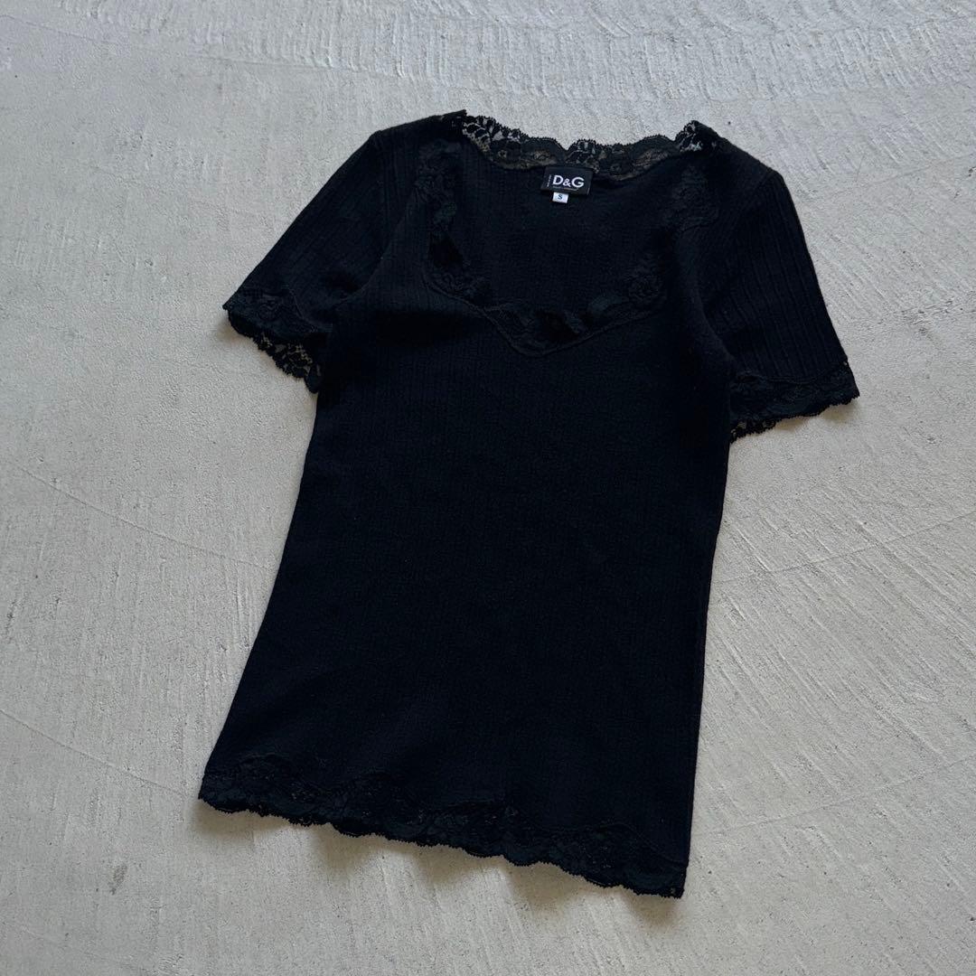 00s dolce&gabbana black lace tee レース