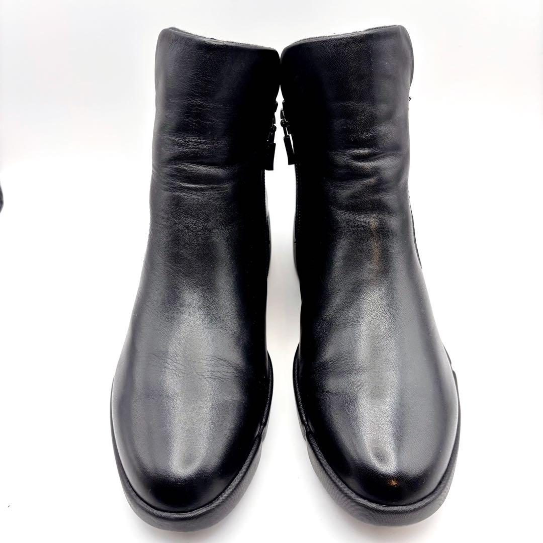 【極美品】フィットフィット　ショートブーツ サイドジップ 黒 23 レザー