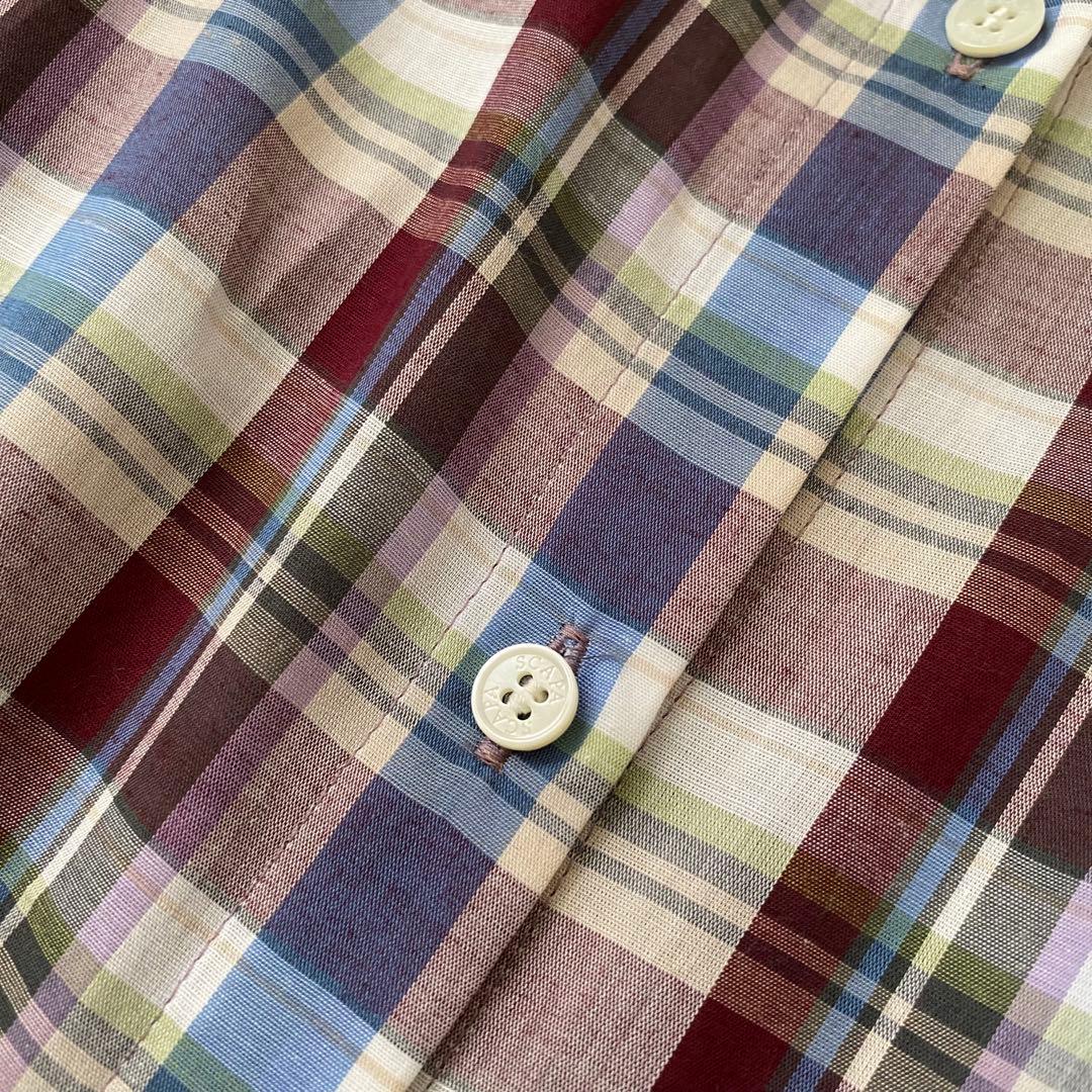 美品 SCAPA スキャパ コットン リネン チェック シャツ ワンピース 40