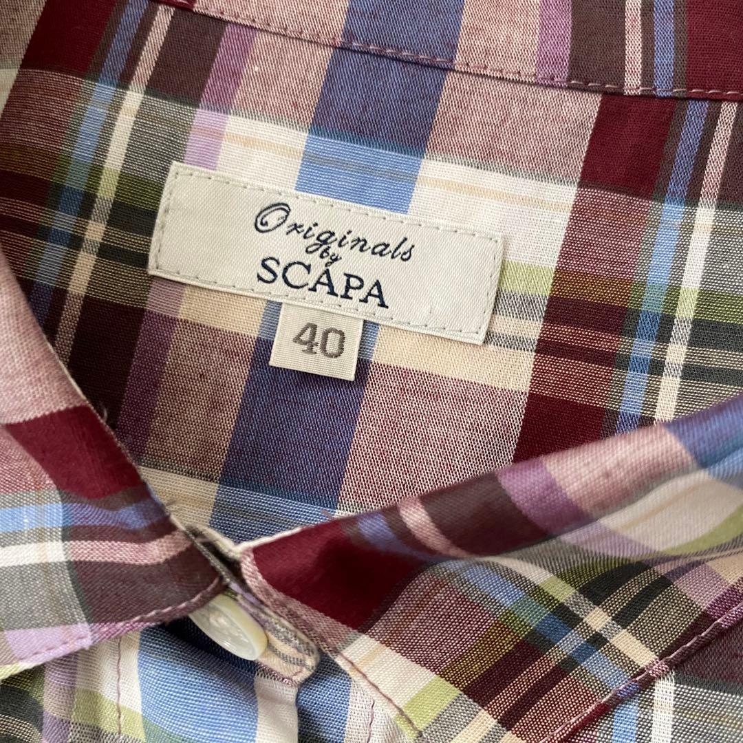 美品 SCAPA スキャパ コットン リネン チェック シャツ ワンピース 40