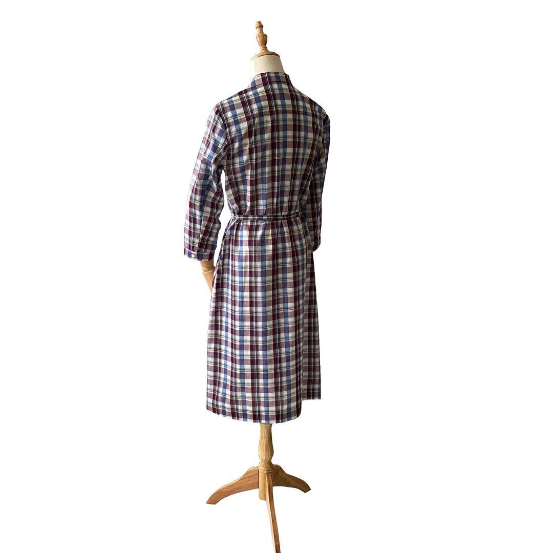 美品 SCAPA スキャパ コットン リネン チェック シャツ ワンピース 40
