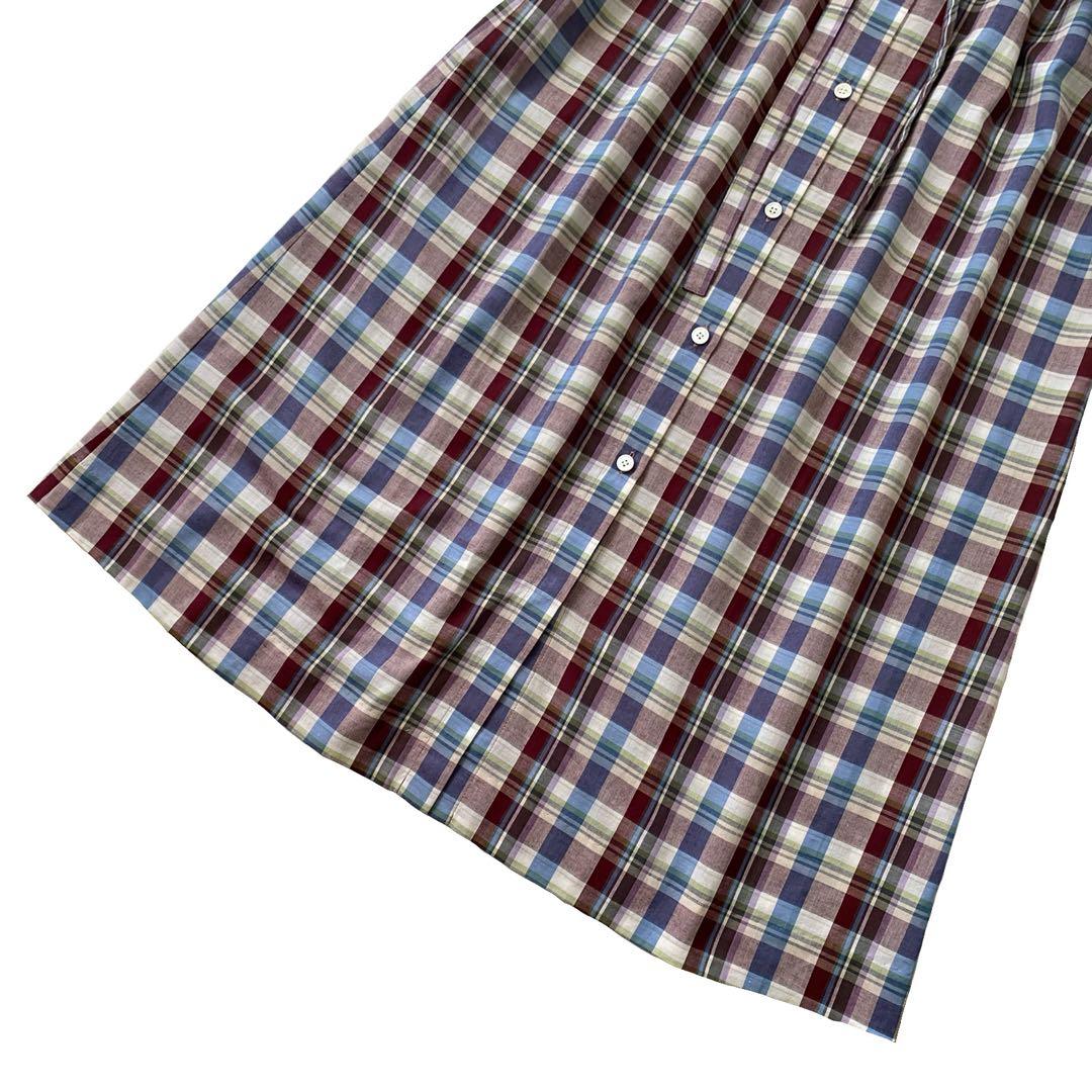 美品 SCAPA スキャパ コットン リネン チェック シャツ ワンピース 40