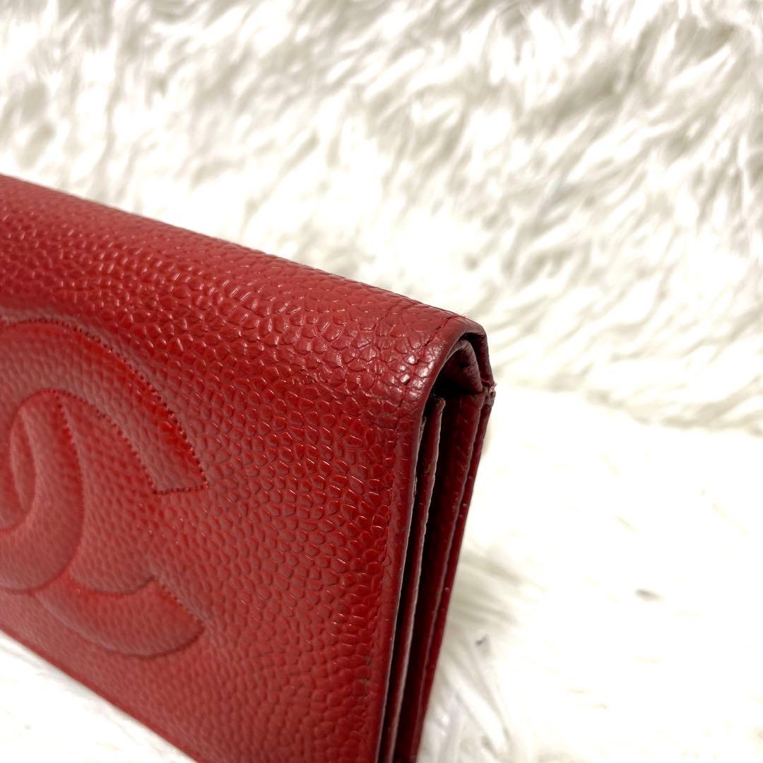 【美品】シャネル 二つ折り財布 がま口 ココマーク キャビアスキン ゴールド金具