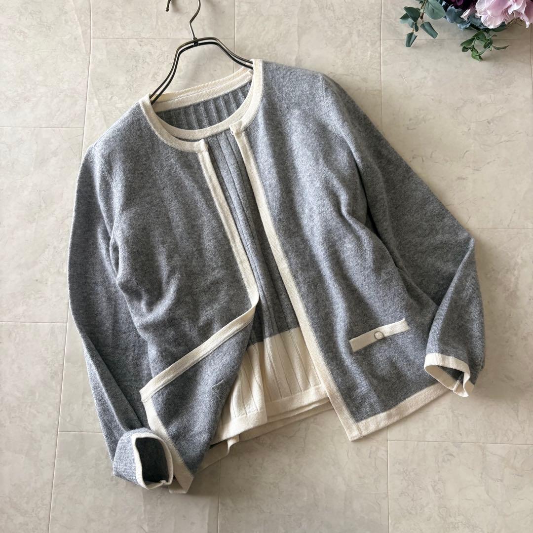 NO.5-189lelianアンサンブル　カシミヤ100カーディガン　グレー9号