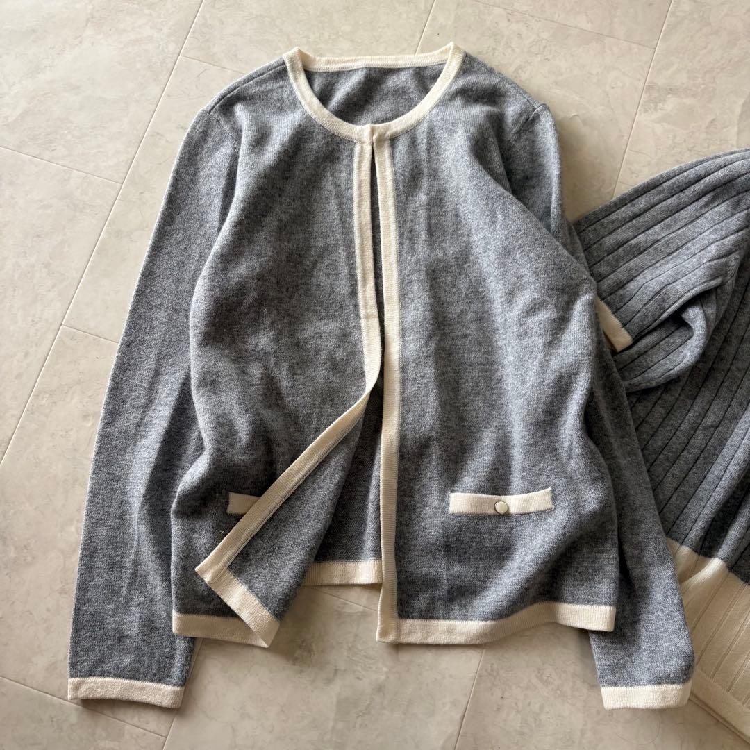 NO.5-189lelianアンサンブル　カシミヤ100カーディガン　グレー9号