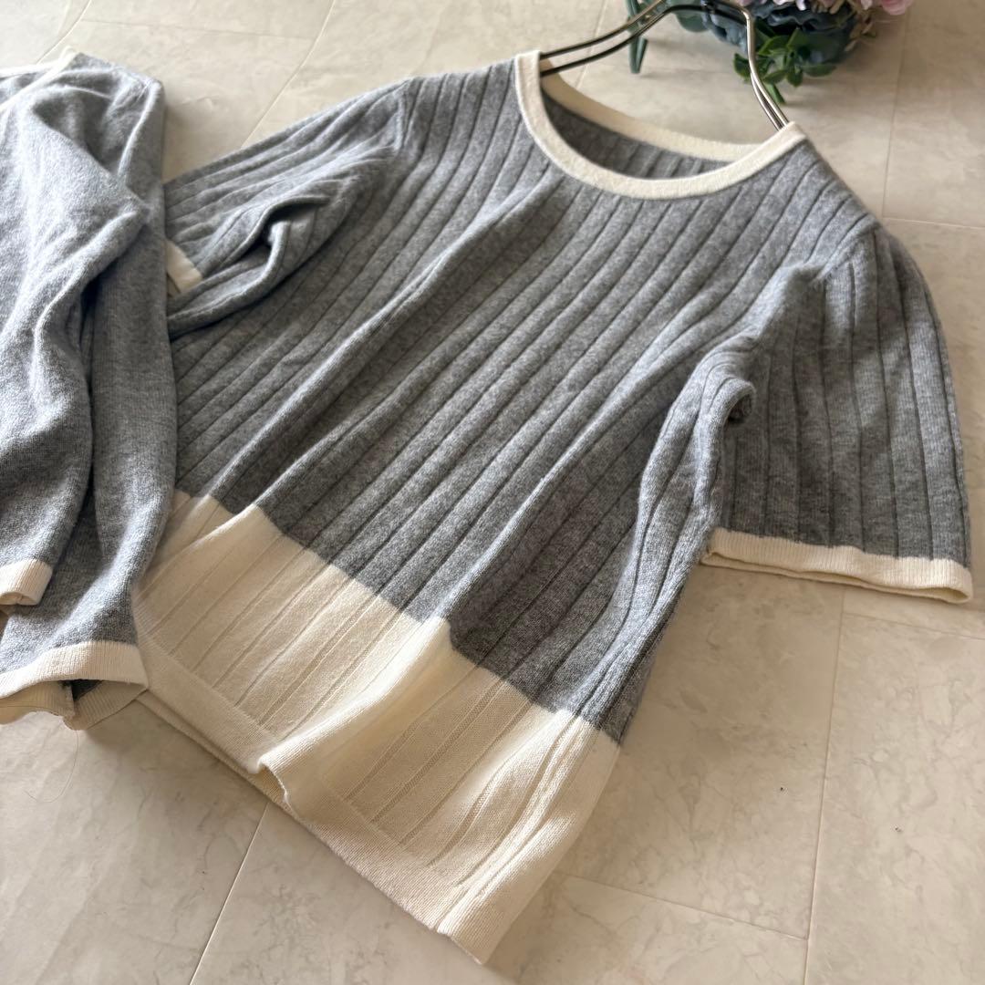 NO.5-189lelianアンサンブル　カシミヤ100カーディガン　グレー9号