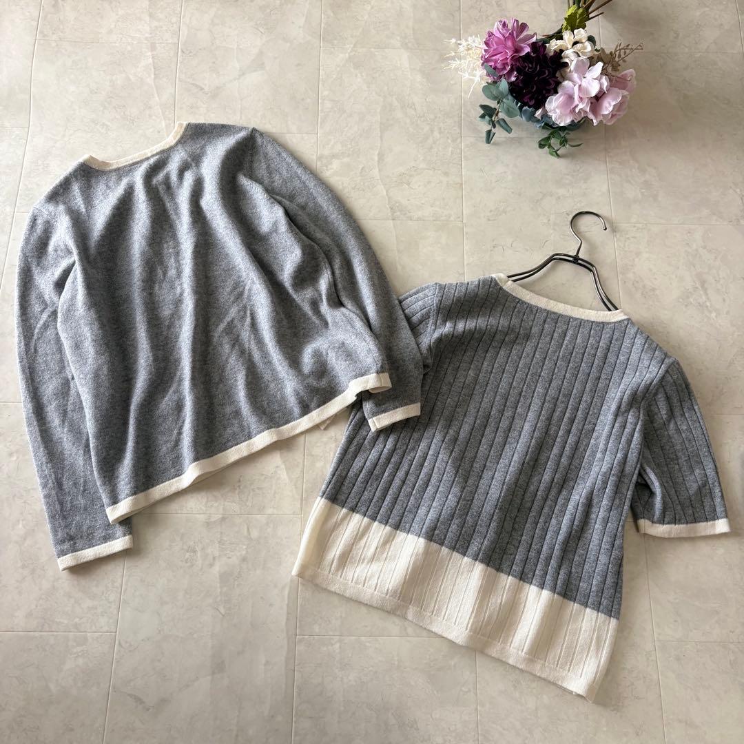 NO.5-189lelianアンサンブル　カシミヤ100カーディガン　グレー9号