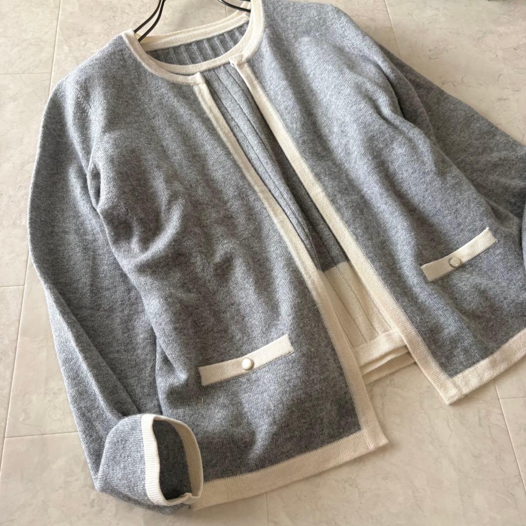 NO.5-189lelianアンサンブル　カシミヤ100カーディガン　グレー9号