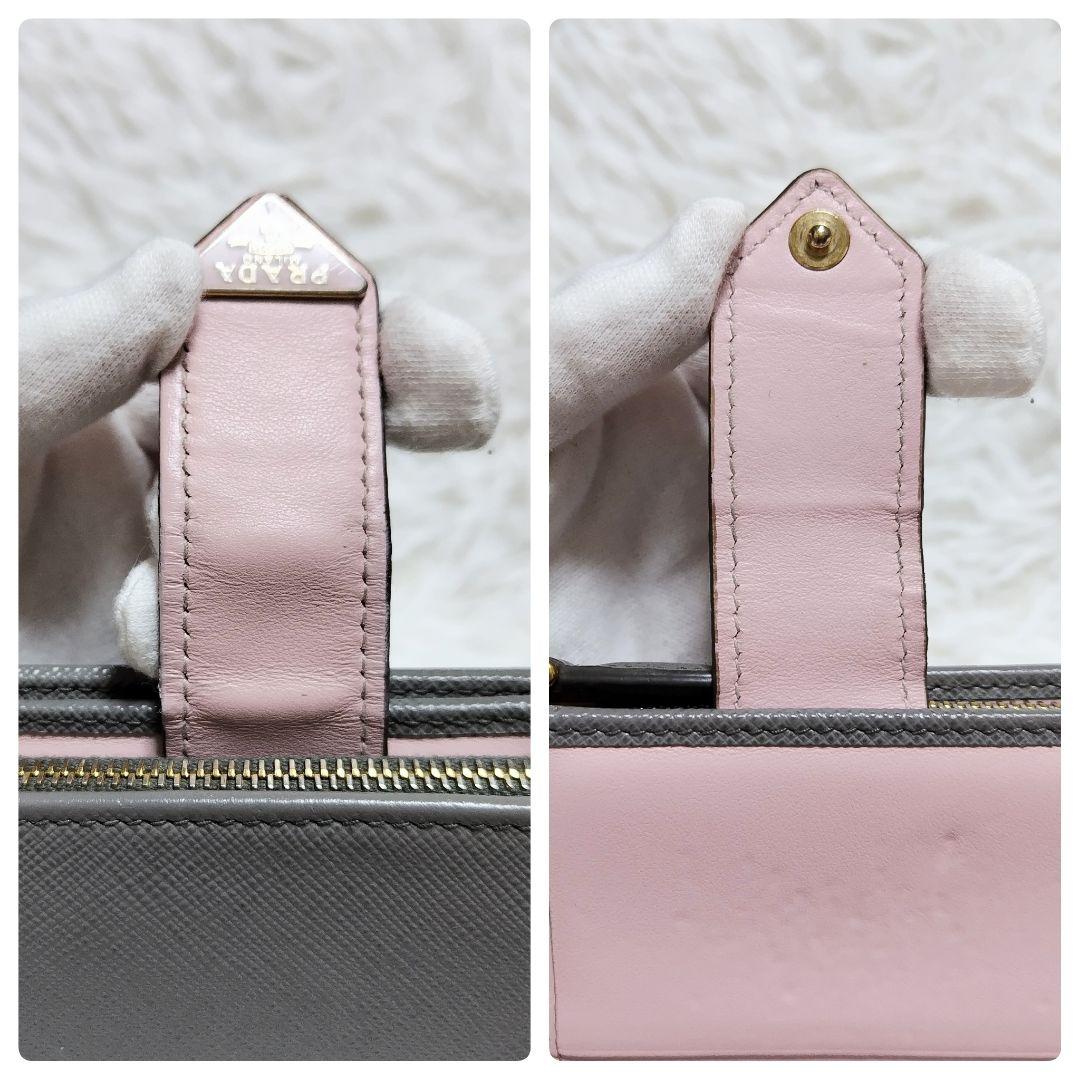 レア美品✨プラダ◇RFIDミディアムコンパクト二つ折り財布　三角ロゴグレーピンク