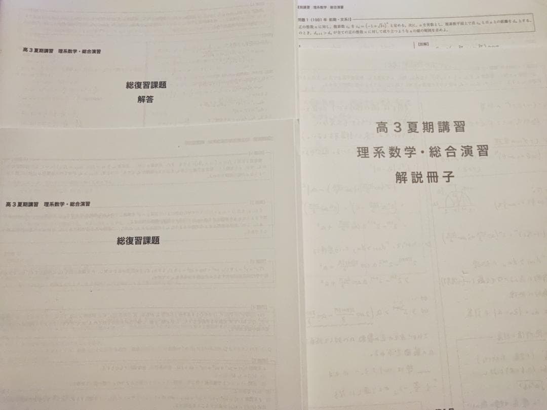 鉄緑会の蓑田先生による夏期高3理系数学総合演習フルセット　駿台　河合塾　東大理系