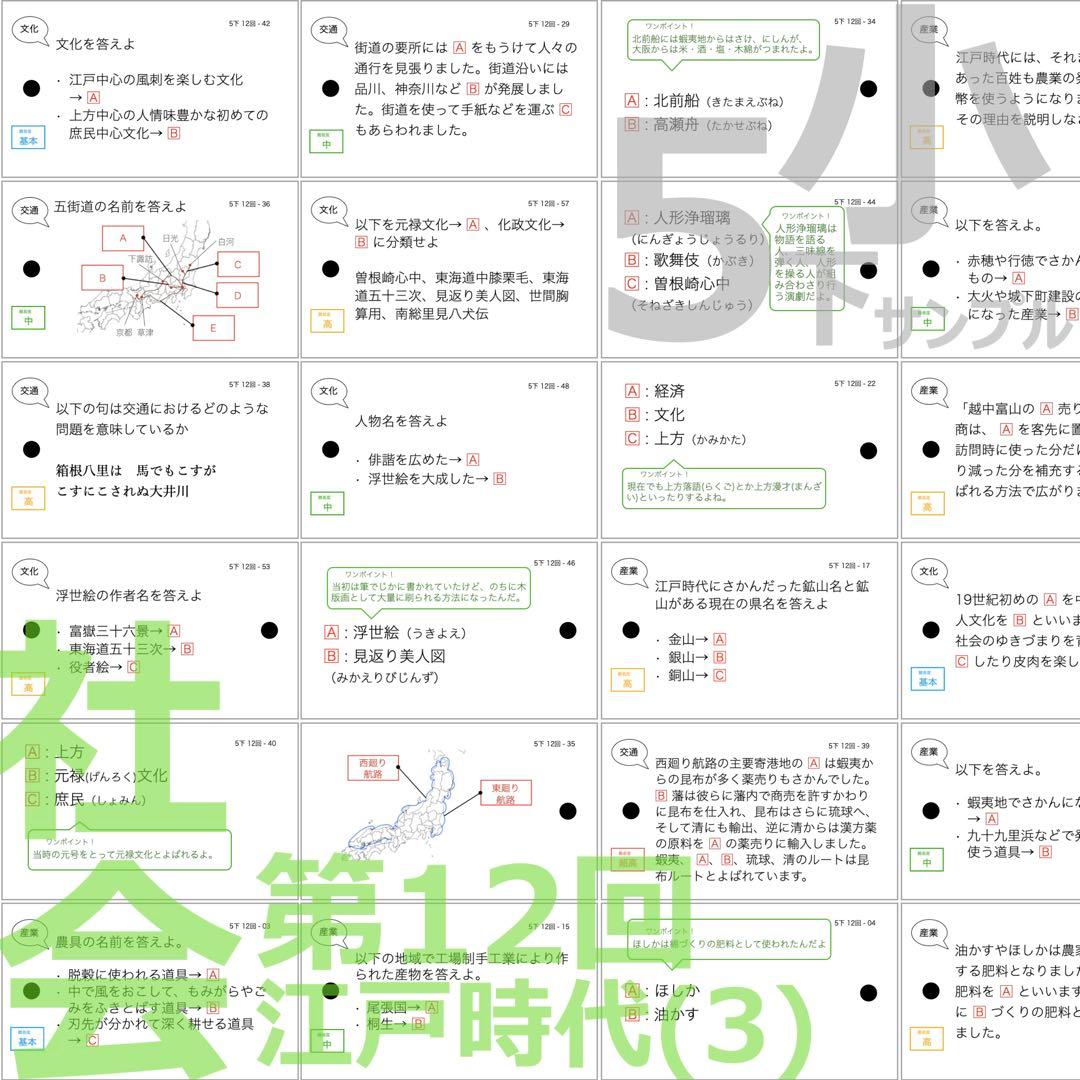 中学受験 暗記カード【5年下 社会・理科11-14回】 予習シリーズ 組テ対策