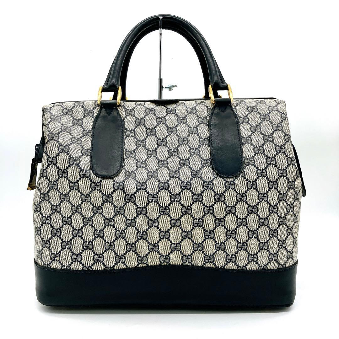希少ネイビー【GUCCI】ボストンバッグ　GGスプリーム PVC ゴールド金具