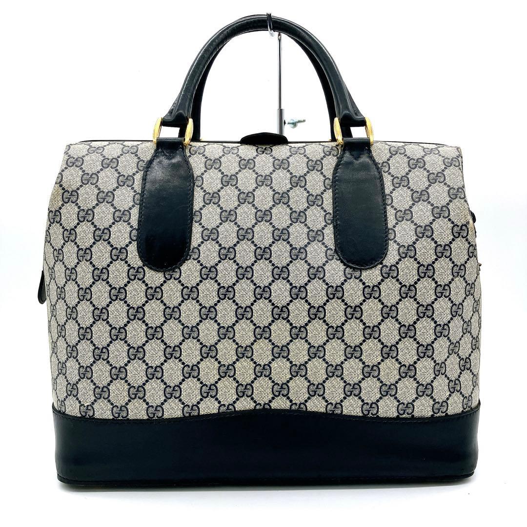 希少ネイビー【GUCCI】ボストンバッグ　GGスプリーム PVC ゴールド金具