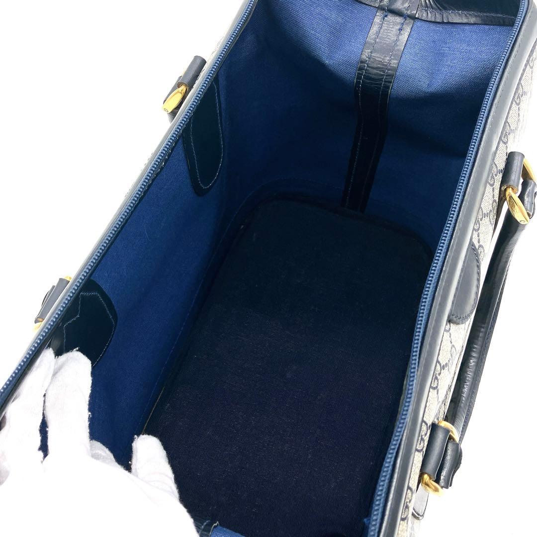 希少ネイビー【GUCCI】ボストンバッグ　GGスプリーム PVC ゴールド金具