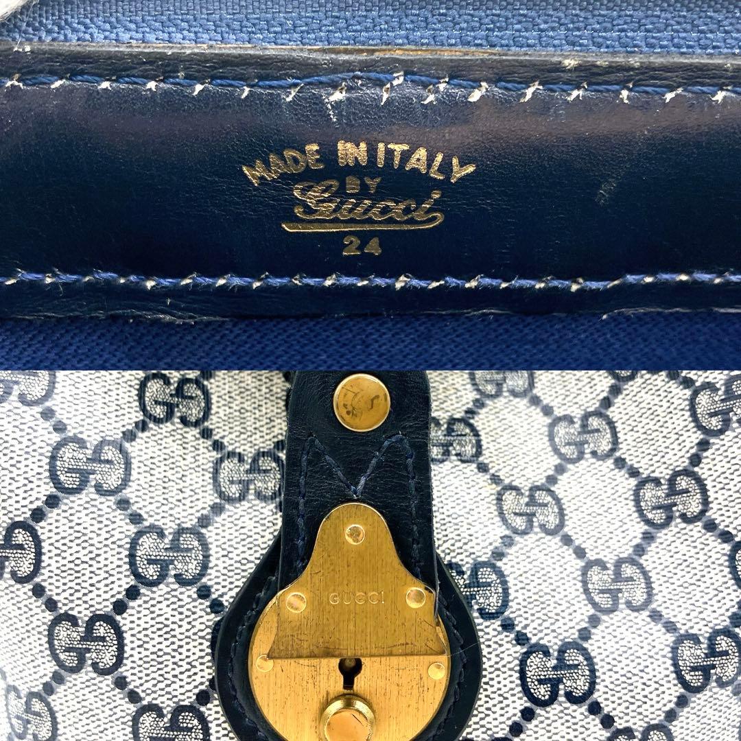 希少ネイビー【GUCCI】ボストンバッグ　GGスプリーム PVC ゴールド金具