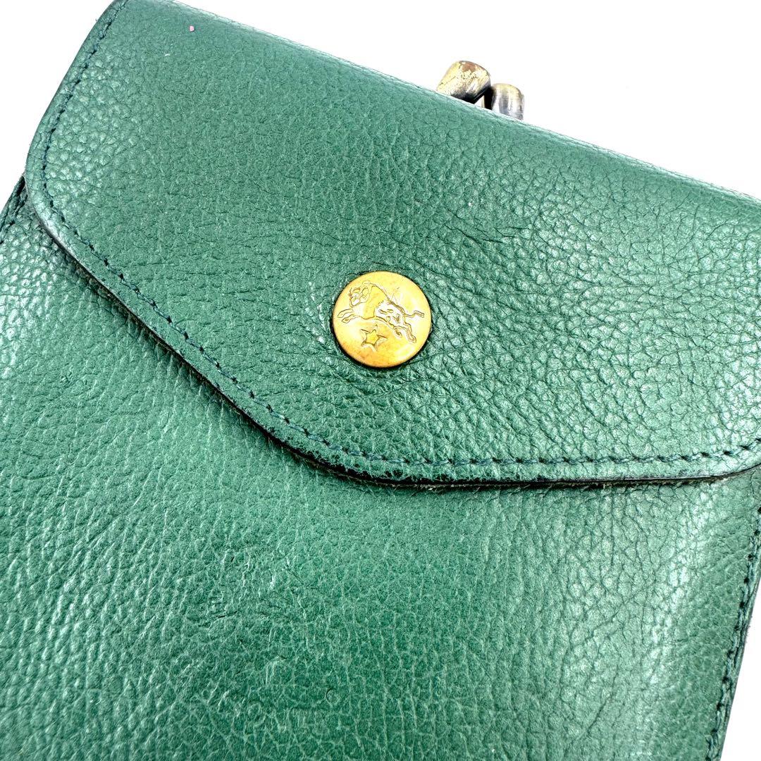 ✨人気カラー✨IL BISONTE　三つ折財布　がま口 ゴールド金具　ロゴ刻印