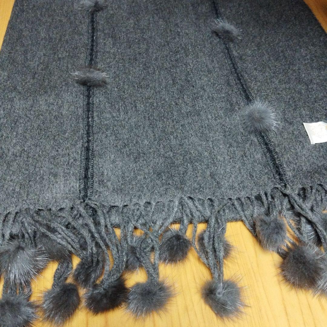 値下げ　新品　カシミヤ入り高級ショール　ミンク飾り